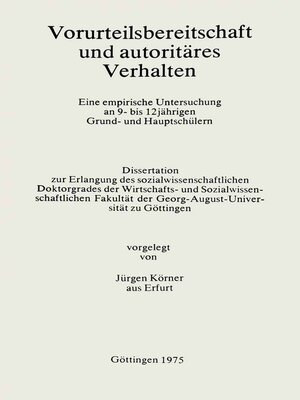 cover image of Vorurteilsbereitschaft und autoritäres Verhalten